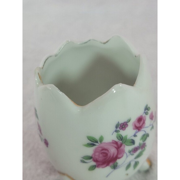 Vintage Porcelain Footed Cracked Egg-Shaped Vase Hand-Painted Roses Japan 3" - Picture 6 of 8